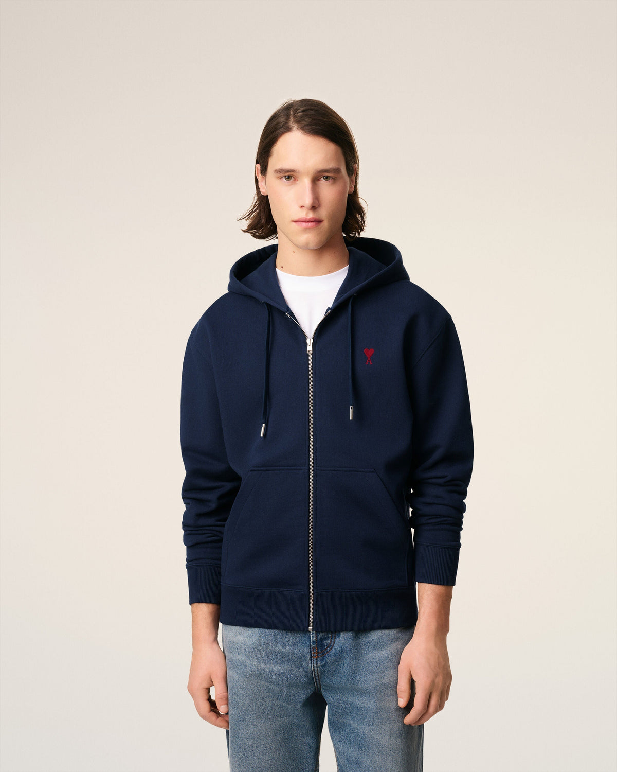 Hoodie Bleu Marine Zippé Ami de Coeur En Coton