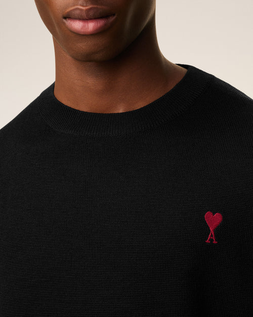 Pull Noir Col Rond Ami De Coeur En Laine — NOIR/ROUGE