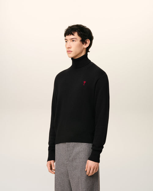 Pull Noir Col Roulé Ami De Coeur En Laine — NOIR/ROUGE