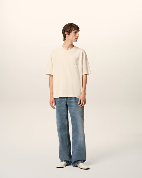 T-Shirt Beige Patch Ami de Coeur En Coton — BLANC CREME