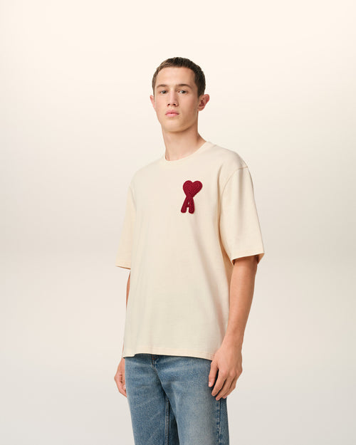 T-Shirt Beige Patch Ami de Coeur En Coton — BLANC CREME