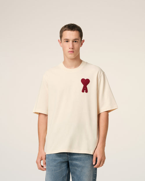 T-Shirt Beige Patch Ami de Coeur En Coton — BLANC CREME