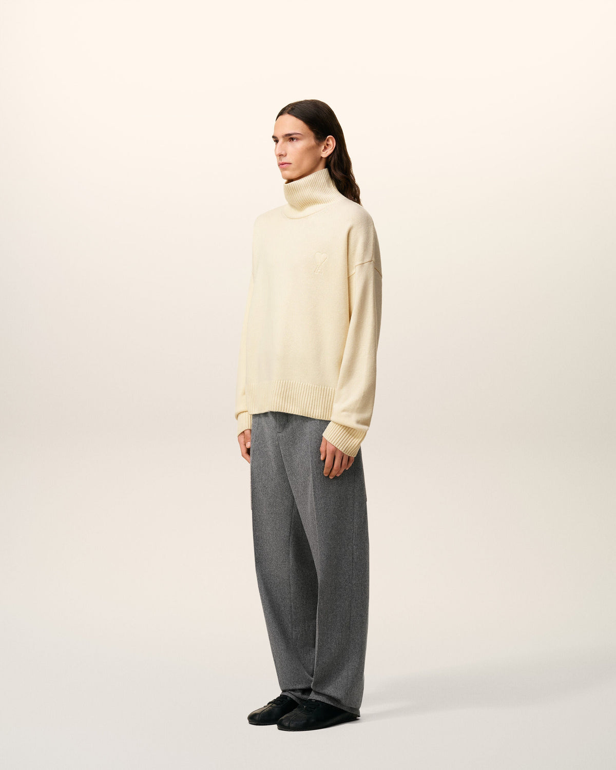 Pull Blanc Col Cheminée Ami De Coeur En Laine — IVOIRE