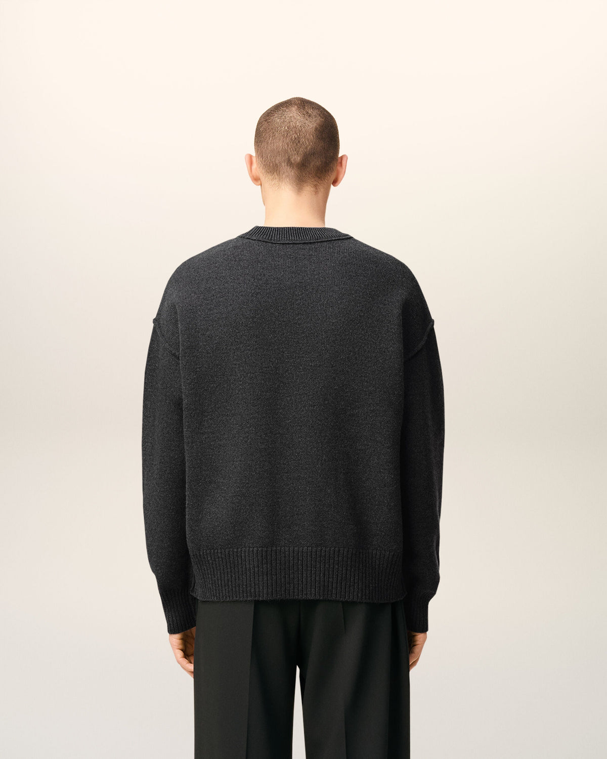 Pull Gris Col Rond Ami De Coeur En Laine — GRIS CHINE / NOIR