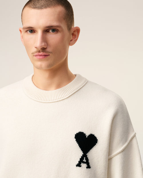 Pull Blanc Col Rond Ami De Coeur En Laine — ECRU/NOIR