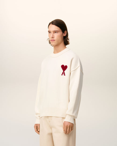 Pull Blanc Col Rond Ami De Coeur En Laine — ECRU/ROUGE