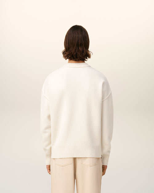 Pull Blanc Col Rond Ami De Coeur En Laine — ECRU/ROUGE