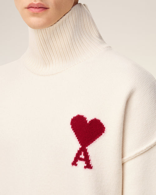 Pull Blanc Col Cheminée Ami De Coeur En Laine — ECRU/ROUGE