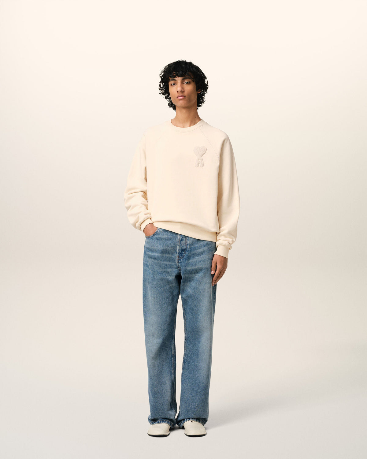 Sweatshirt Beige Patch Ami de Coeur En Coton — BLANC CREME