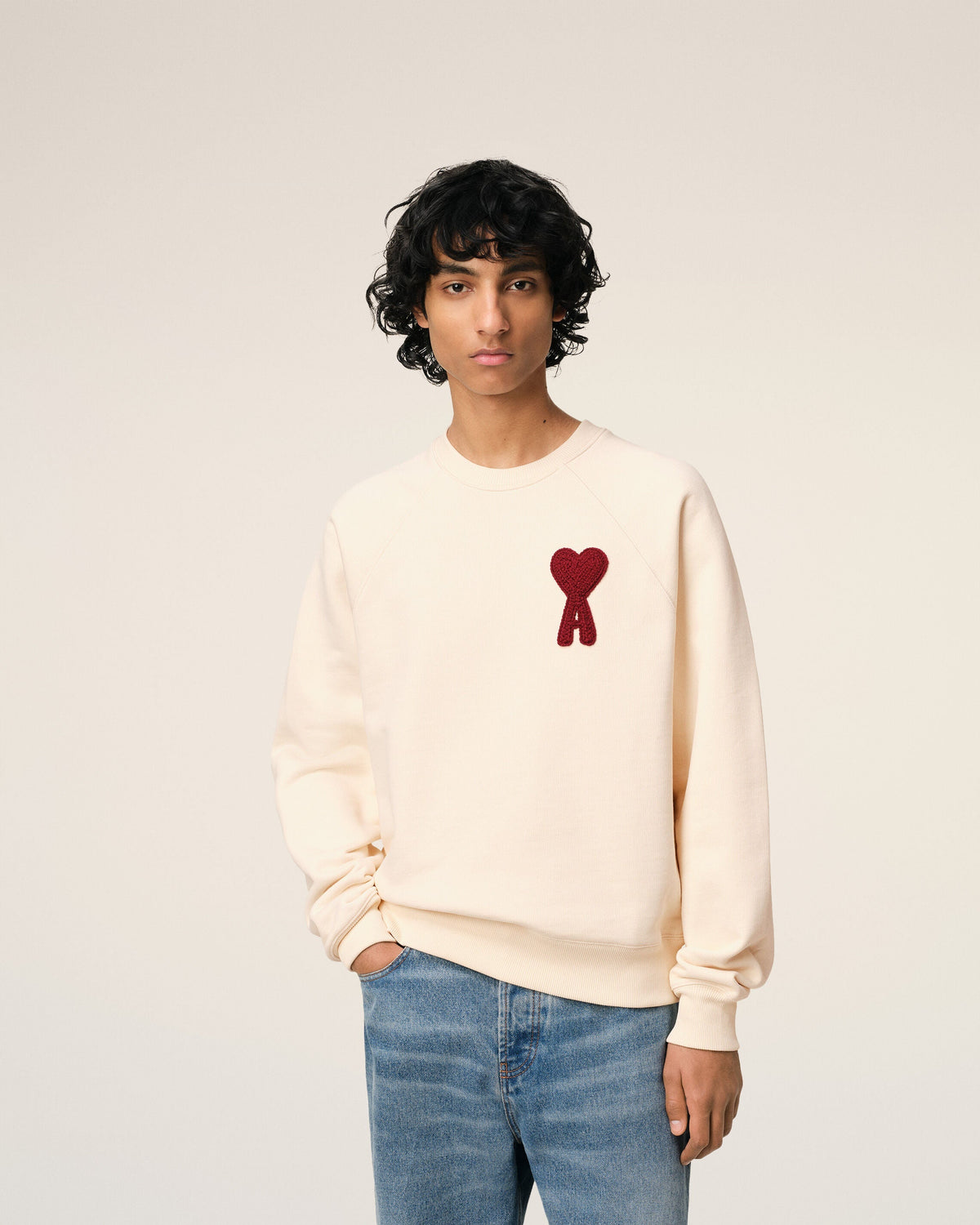 Sweatshirt Beige Patch Ami de Coeur En Coton — BLANC CREME
