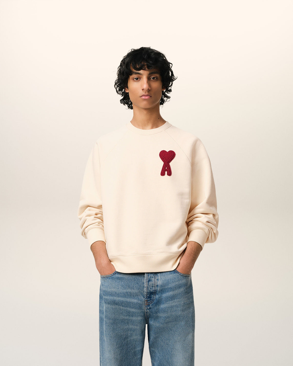 Sweatshirt Beige Patch Ami de Coeur En Coton — BLANC CREME