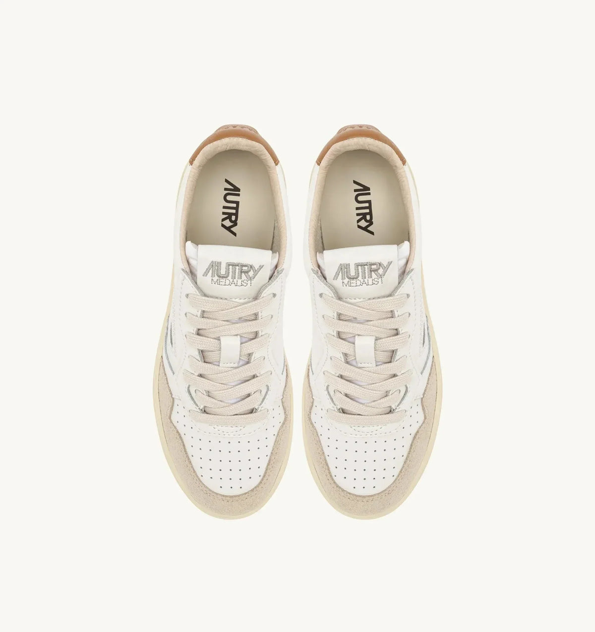 AUTRY - Baskets medalist low en daim et cuir blanc et brown sugar