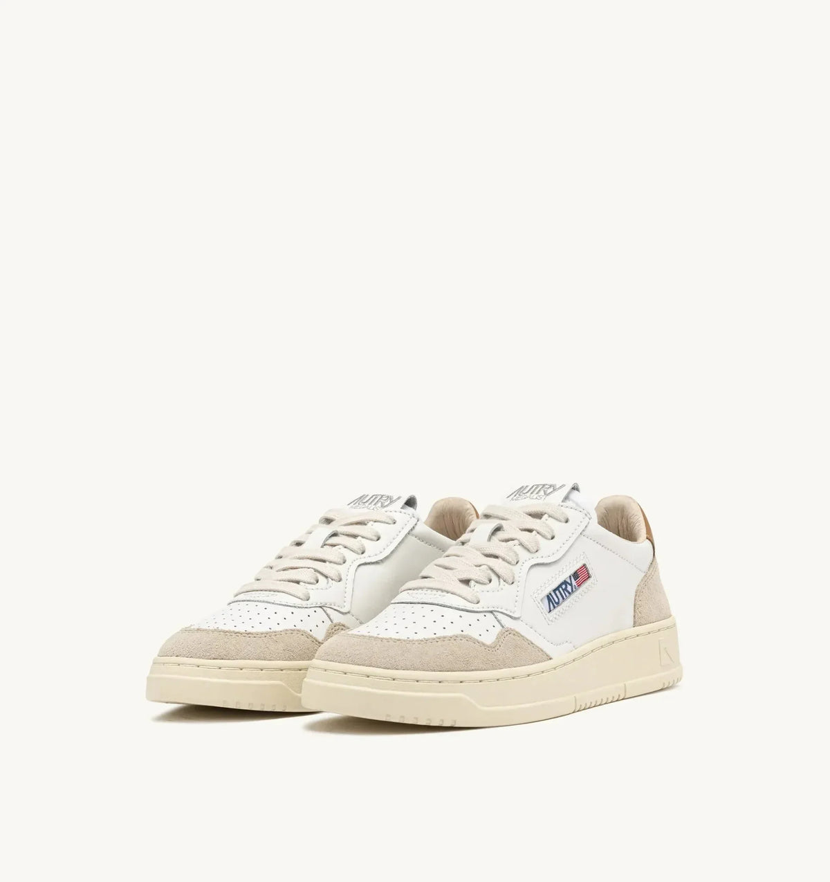 AUTRY - Baskets medalist low en daim et cuir blanc et brown sugar