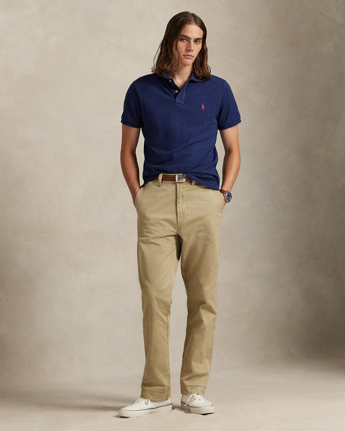 Polo Custom Slim Fit iconique en piqué Marine/Rouge