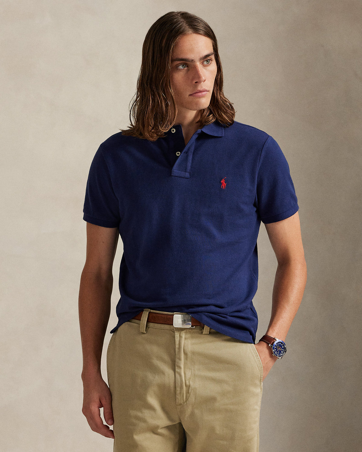 Polo Custom Slim Fit iconique en piqué Marine/Rouge