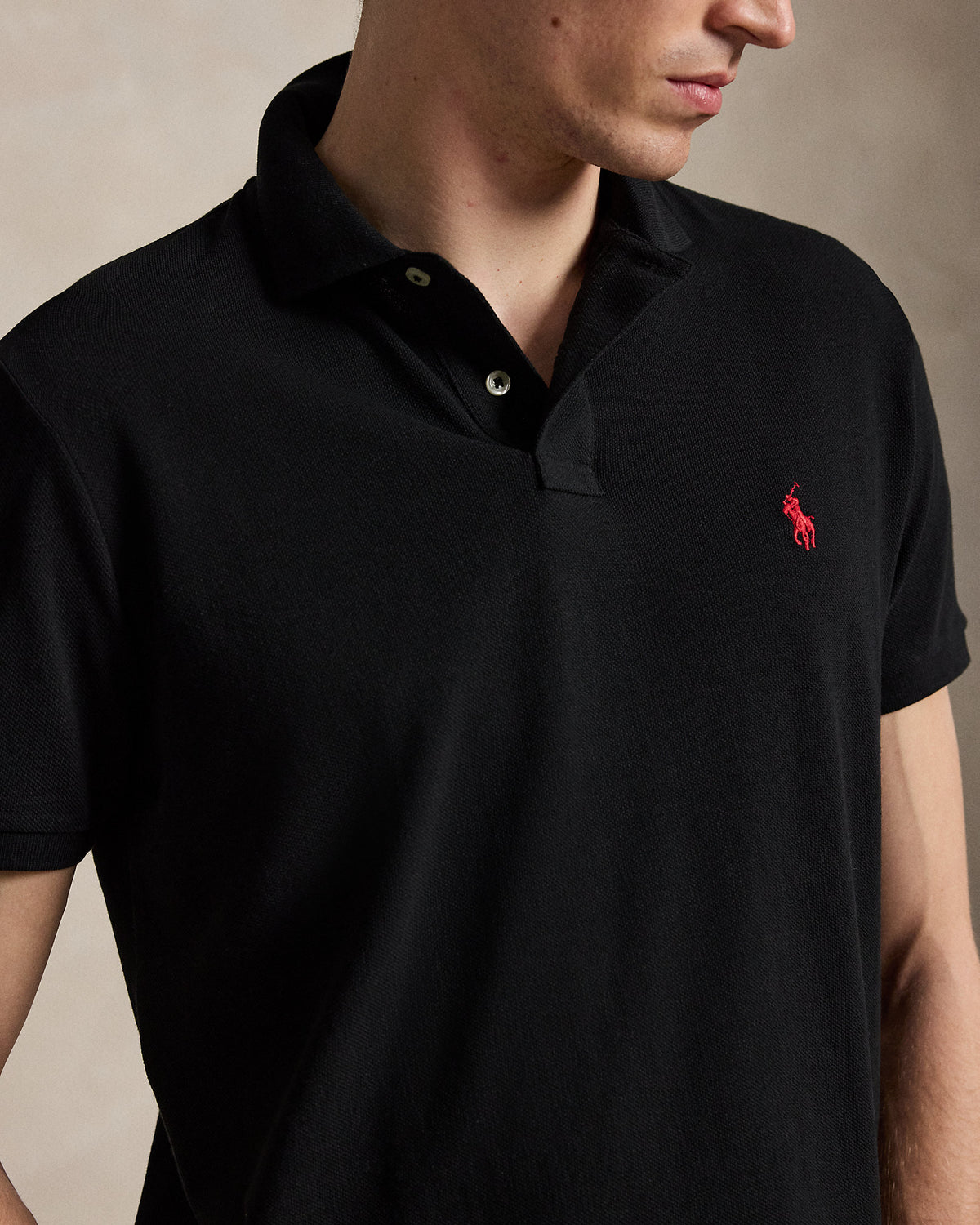 Polo Custom Slim Fit iconique en piqué Noir/Rouge