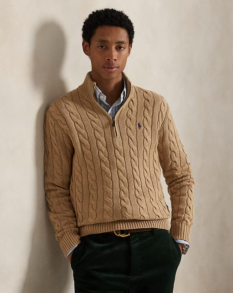 Pull demi-zippé en coton torsadé