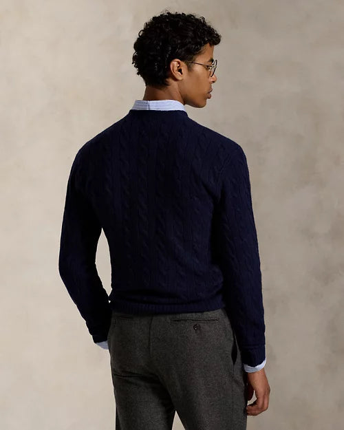 Pull à torsades en laine et cachemire — Hunter Navy
