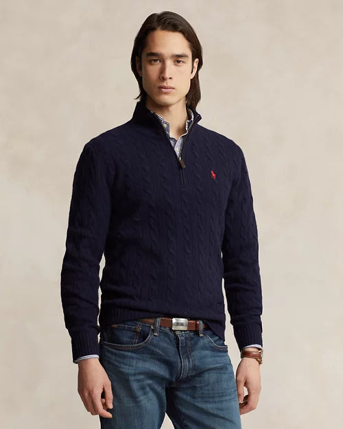 Pull à torsades en laine et cachemire — Marine chasseur