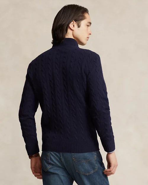 Pull à torsades en laine et cachemire — Marine chasseur