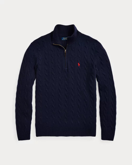 Pull à torsades en laine et cachemire — Marine chasseur