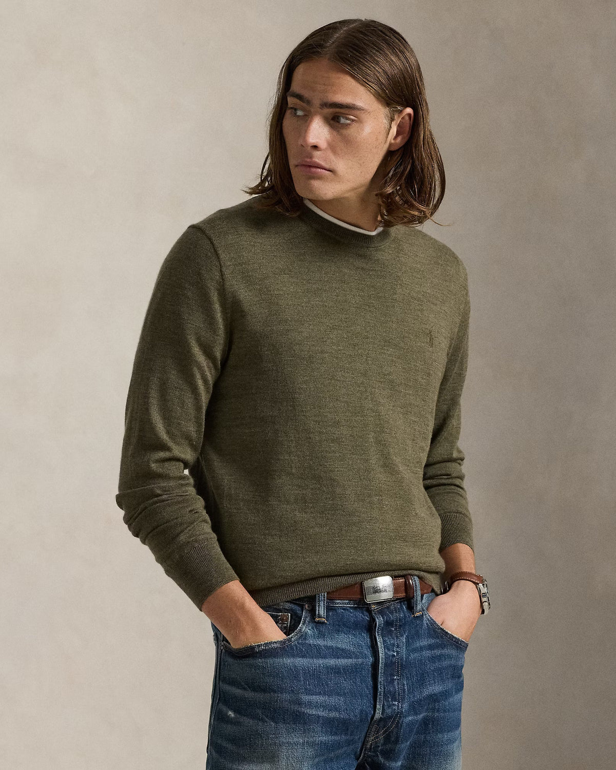 Pull col rond en laine lavable Slim Fit