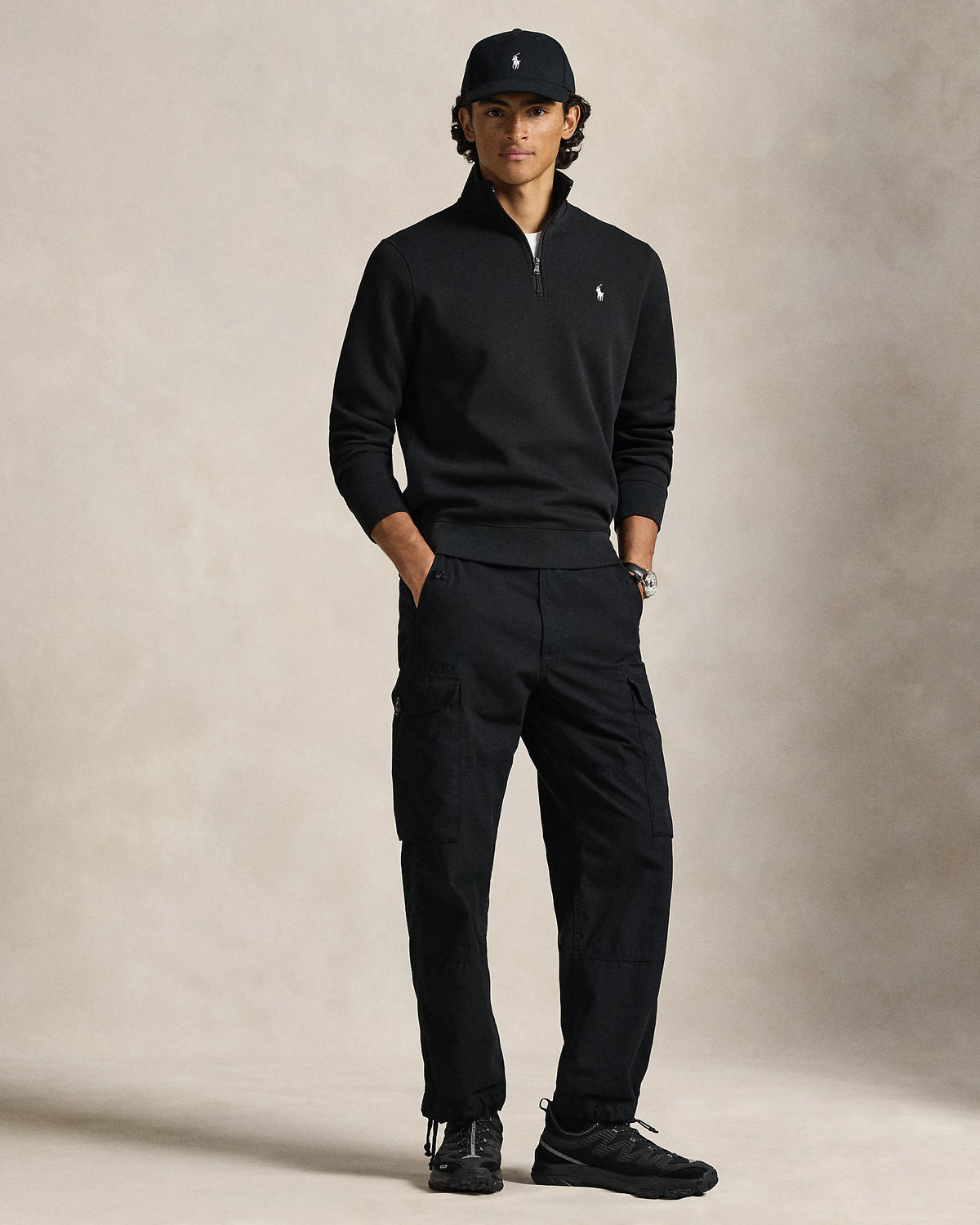 Pull quart de zip en maille double Polo Black