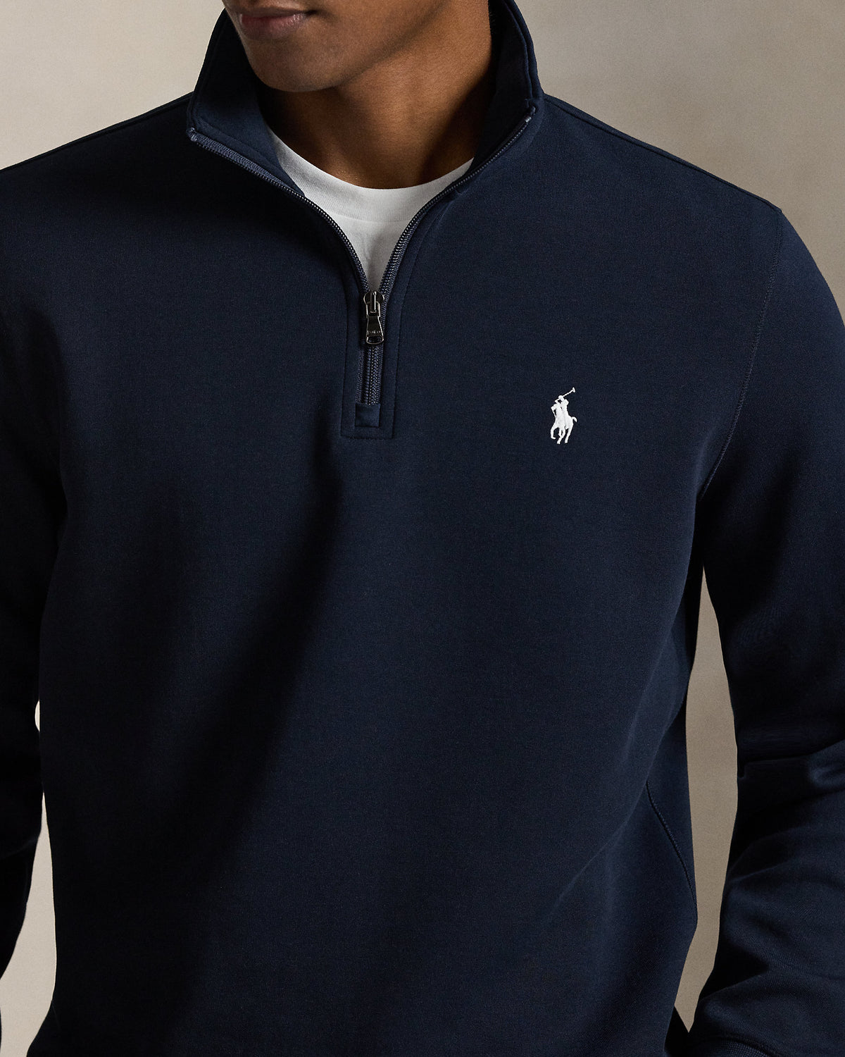 Pull quart de zip en maille double Marine aviateur