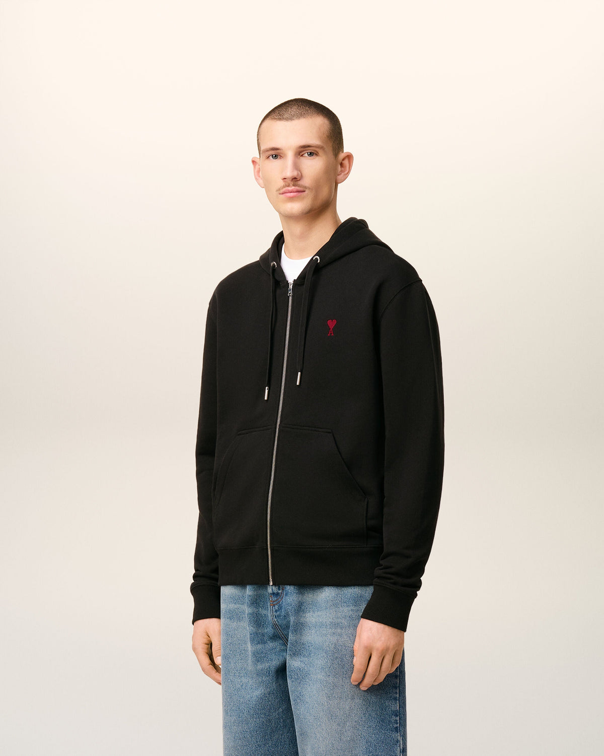 Hoodie Noir Zippé Ami de Coeur En Coton