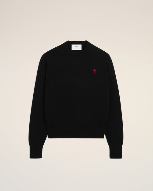Pull Noir Col Rond Ami De Coeur En Laine — NOIR/ROUGE