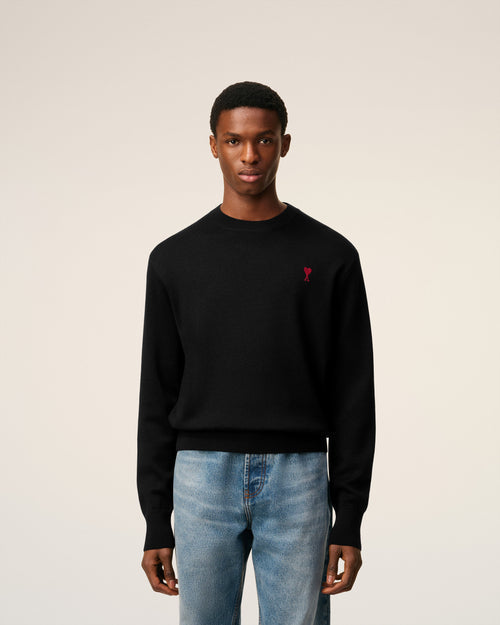 Pull Noir Col Rond Ami De Coeur En Laine — NOIR/ROUGE