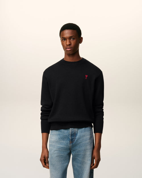Pull Noir Col Rond Ami De Coeur En Laine — NOIR/ROUGE