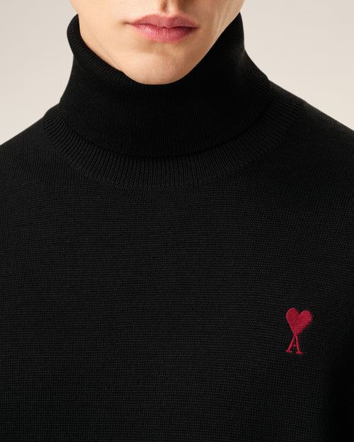 Pull Noir Col Roulé Ami De Coeur En Laine — NOIR/ROUGE