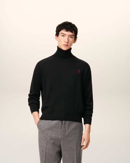Pull Noir Col Roulé Ami De Coeur En Laine — NOIR/ROUGE