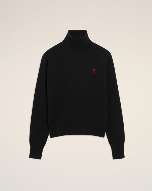 Pull Noir Col Roulé Ami De Coeur En Laine — NOIR/ROUGE
