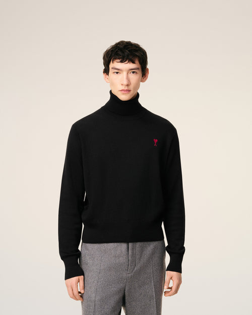 Pull Noir Col Roulé Ami De Coeur En Laine — NOIR/ROUGE