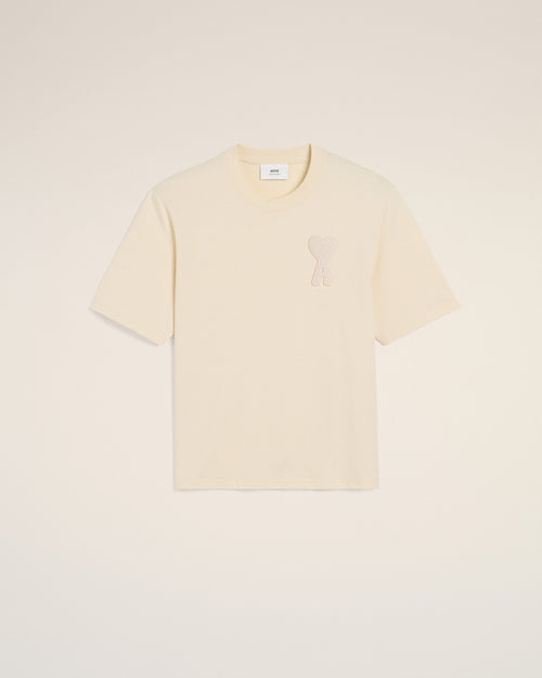 T-Shirt Beige Patch Ami de Coeur En Coton — BLANC CREME