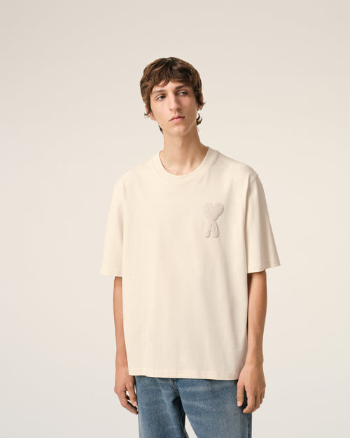 T-Shirt Beige Patch Ami de Coeur En Coton — BLANC CREME