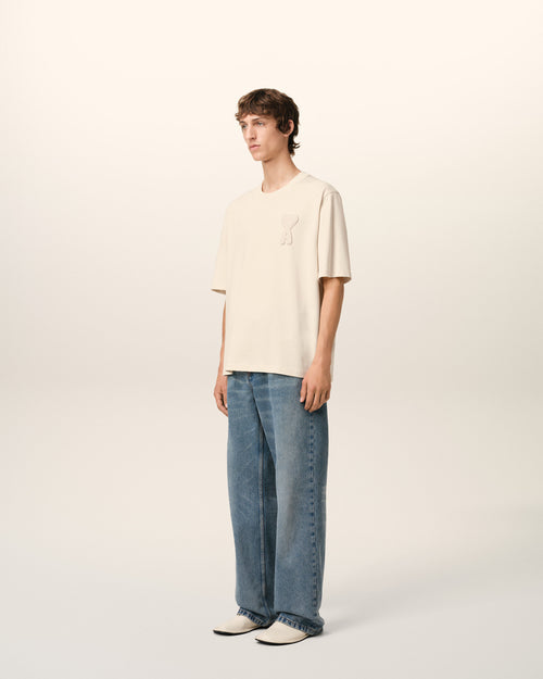 T-Shirt Beige Patch Ami de Coeur En Coton — BLANC CREME