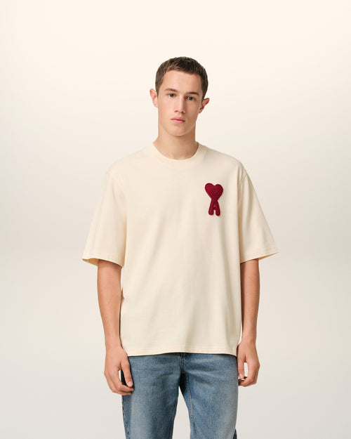 T-Shirt Beige Patch Ami de Coeur En Coton — BLANC CREME