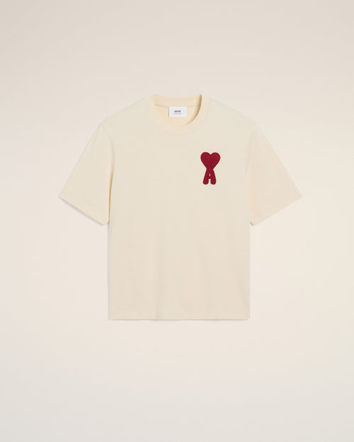 T-Shirt Beige Patch Ami de Coeur En Coton — BLANC CREME
