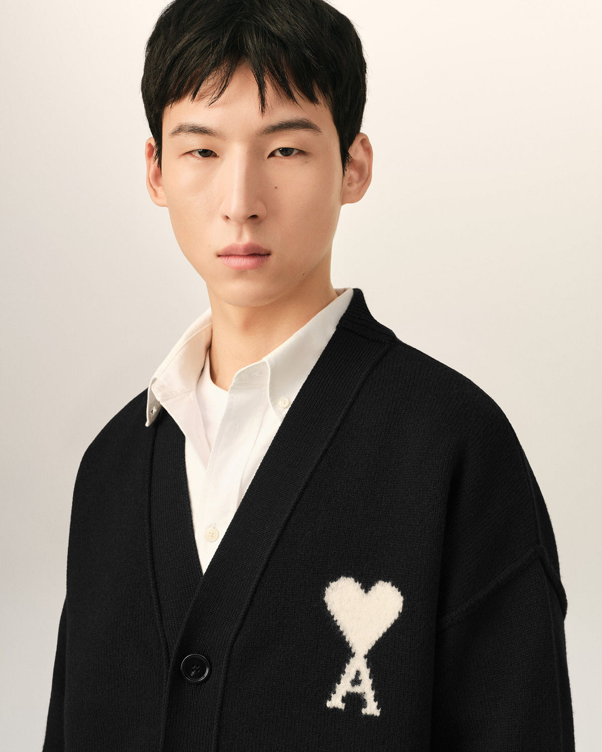 Cardigan Ami de Coeur en laine Noir, cœur ivoire