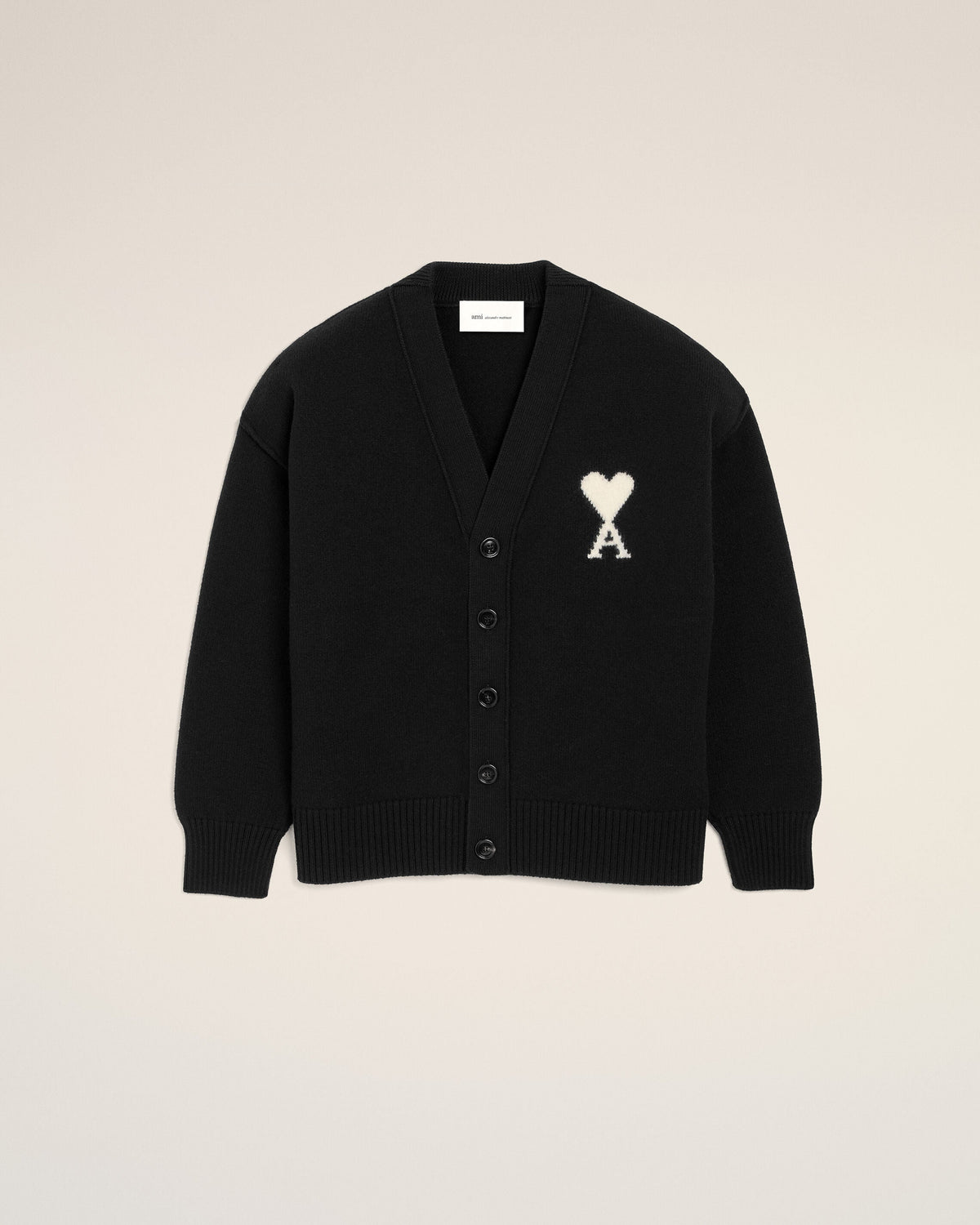 Cardigan Ami de Coeur en laine Noir, cœur ivoire