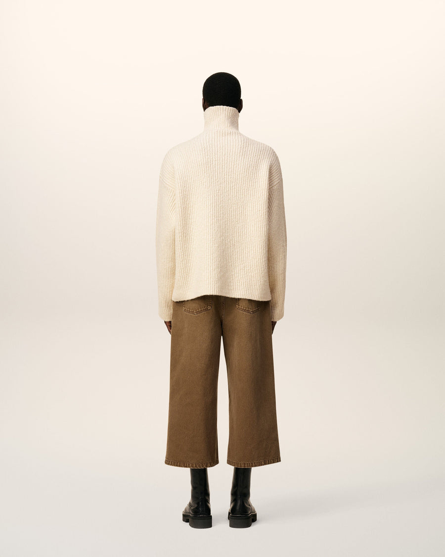 Pull Blanc Col Cheminée En Laine