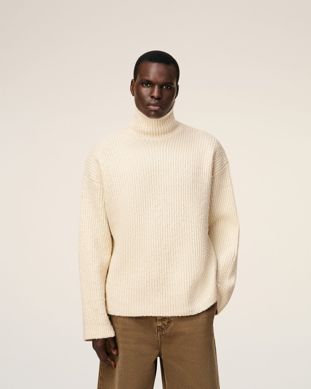 Pull Blanc Col Cheminée En Laine