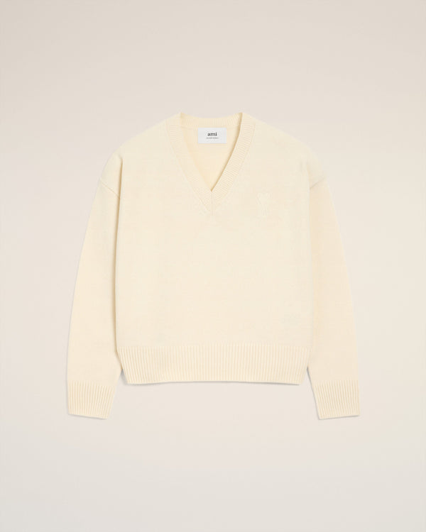 Pull Blanc Col V Ami De Coeur En Laine