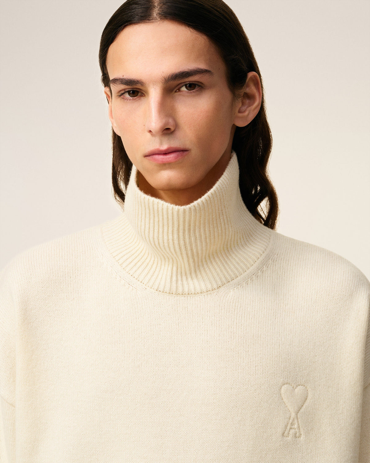 Pull Blanc Col Cheminée Ami De Coeur En Laine — IVOIRE