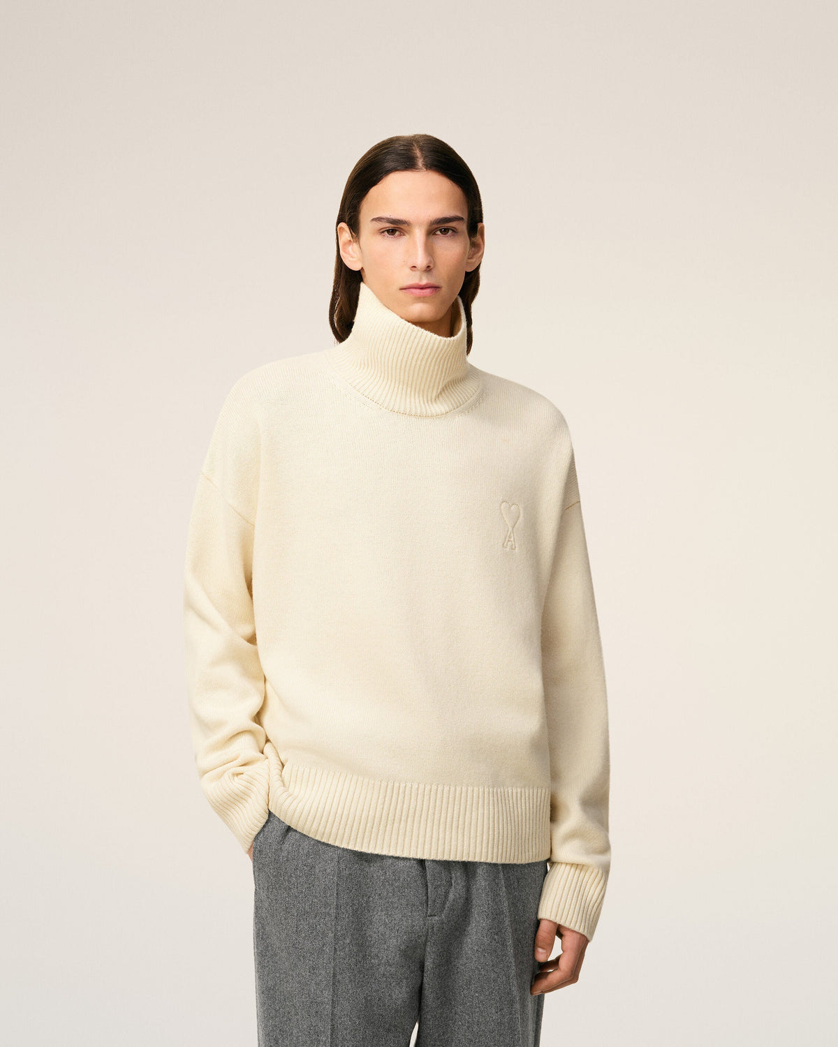 Pull Blanc Col Cheminée Ami De Coeur En Laine — IVOIRE