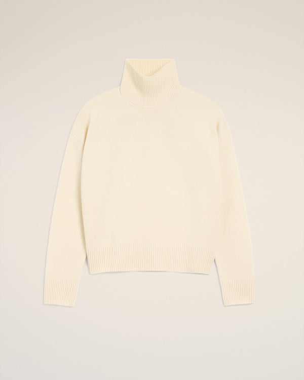 Pull Blanc Col Cheminée Ami De Coeur En Laine — IVOIRE