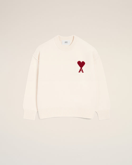 Pull Blanc Col Rond Ami De Coeur En Laine — ECRU/ROUGE